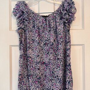 Banana Republic Floral Print Chiffon Blouse with Ruffle Sleeves